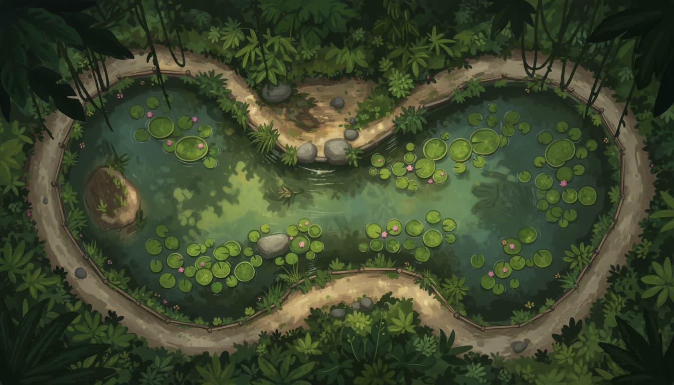 Overhead view of the pygmy hippo habitat at Khon Kaen Zoo